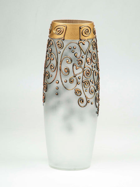Handpainted Glass Vase for Flowers | Gold Painted Art Glass Oval Vase | Interior Design Home Decor | Table vase 12 in