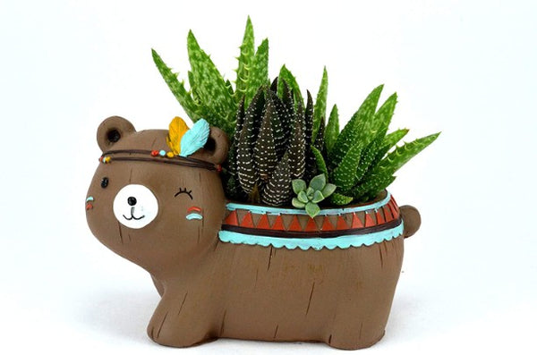 GreyFOX || Handmade Cute Resin Tribal Bear Multipurpose Pot || Succulent Pot Indoor || Desktop Flower Planter || Home DÃ©cor Garden