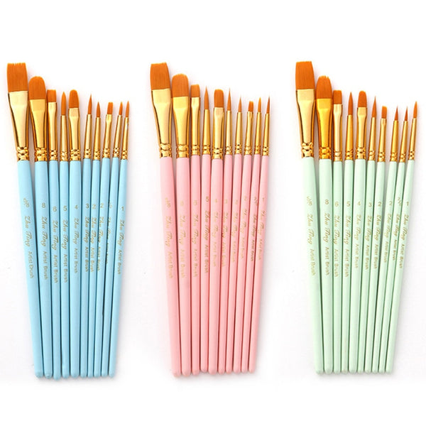 10 Pack Paint Brushes Set Wooden Handle for Art Acrylic Gouache Oil Watercolor Artist Canvas Synthetic Nylon Tips|Paint Brushes|