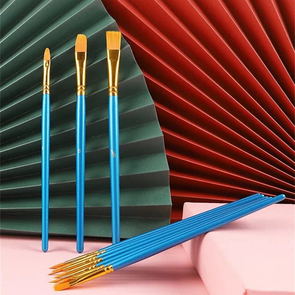 10Pcs Artist Paint Brush Set High Quality Nylon Hair Wood Black Handle Watercolor Acrylic Oil Brush Painting Art Supplies|Paint Brushes|