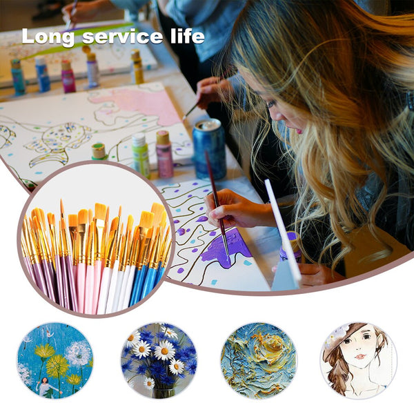 10Pcs Nylon Hair Wood Black Handle Watercolor Acrylic Oil Brush Painting Art Artists Supplies Artist Paint Brush Set|Paint Brushes|