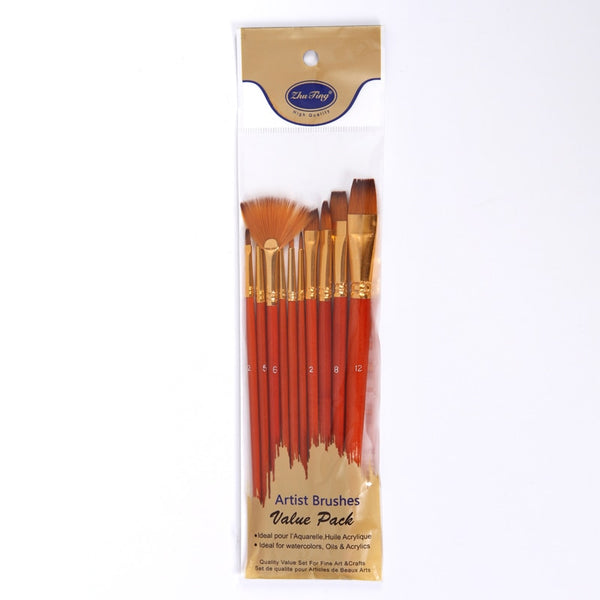10Pcs Paint Brushes Set Nylon Hair Painting Brush Short Rod Oil Acrylic Brush Watercolor Pen Professional Art Supplies|Paint Brushes|