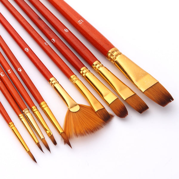 10Pcs Paint Brushes Set Nylon Hair Painting Brush Short Rod Oil Acrylic Brush Watercolor Pen Professional Art Supplies|Paint Brushes|