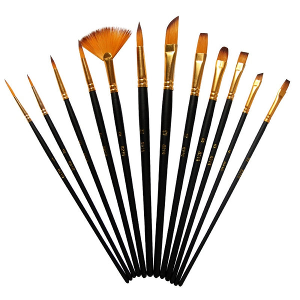12Pcs/Set New Different Size Artist Nylon Hair Paint Brush Acrylic Oil Painting Brushes DIY Watercolor Pen Drawing Art Supplies|Paint Brushes|