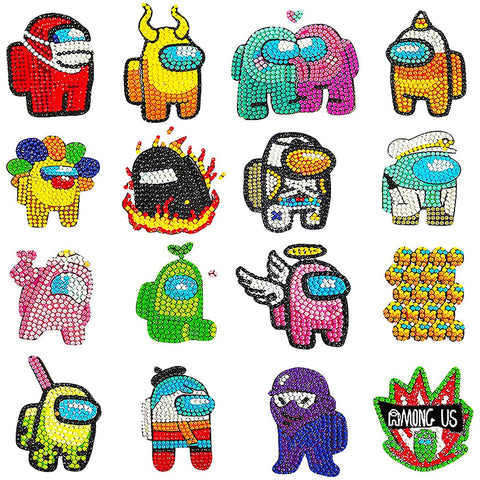 16 Pieces 5D DIY Diamond Painting Stickers Cartoon Art Set Beginners Mosaic Stickers by Numbers Kits Crafts Set for Children|Diamond Painting Cross Stitch|