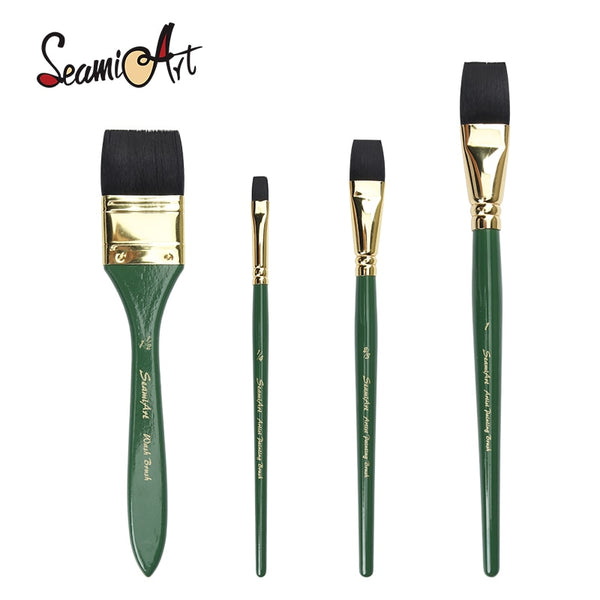 1pc Imitated Animal Nylon Hair Flat Artist Paint Brush Geen Short Holder Watercolor Acrylic Gouache Wash Brush Art Supplies|Paint Brushes|