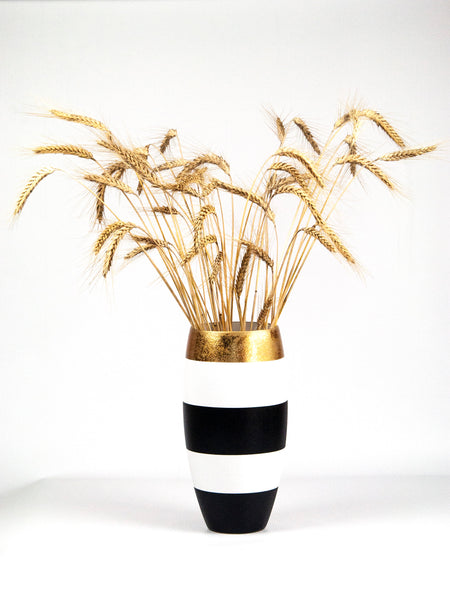 Gold Black White Handpainted Glass Vase for Flowers | Painted Art Glass Oval Vase | Interior Design Home Decor | Table vase 12 inch.