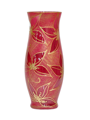 Handpainted Glass Vase for Flowers | Painted Art Glass Red Vase | Interior Design Home Decor | Table vase 12 inch.