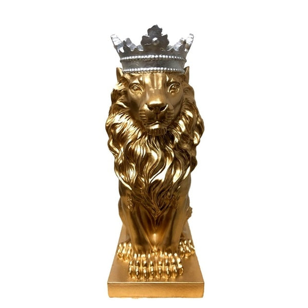 Abstract Crown Lion Sculpture Home Office Bar Male Lion Faith Resin Statue
