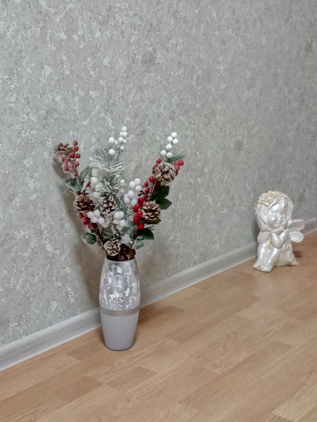 Marble imitation | Ikebana Floor Vase | Large Handpainted Glass Vase for Flowers | Room Decor | Floor Vase 16 inch