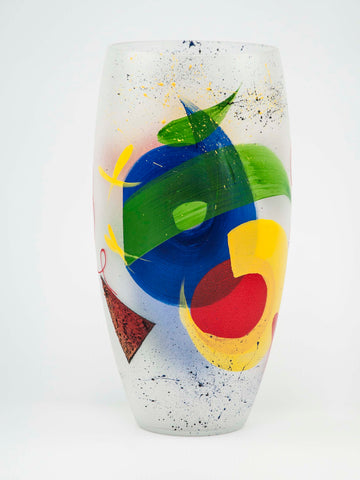 Handpainted Multicolor Glass Vase | Painted Art Glass Oval Vase | Interior Design Home Room Decor | Table vase 12 inch