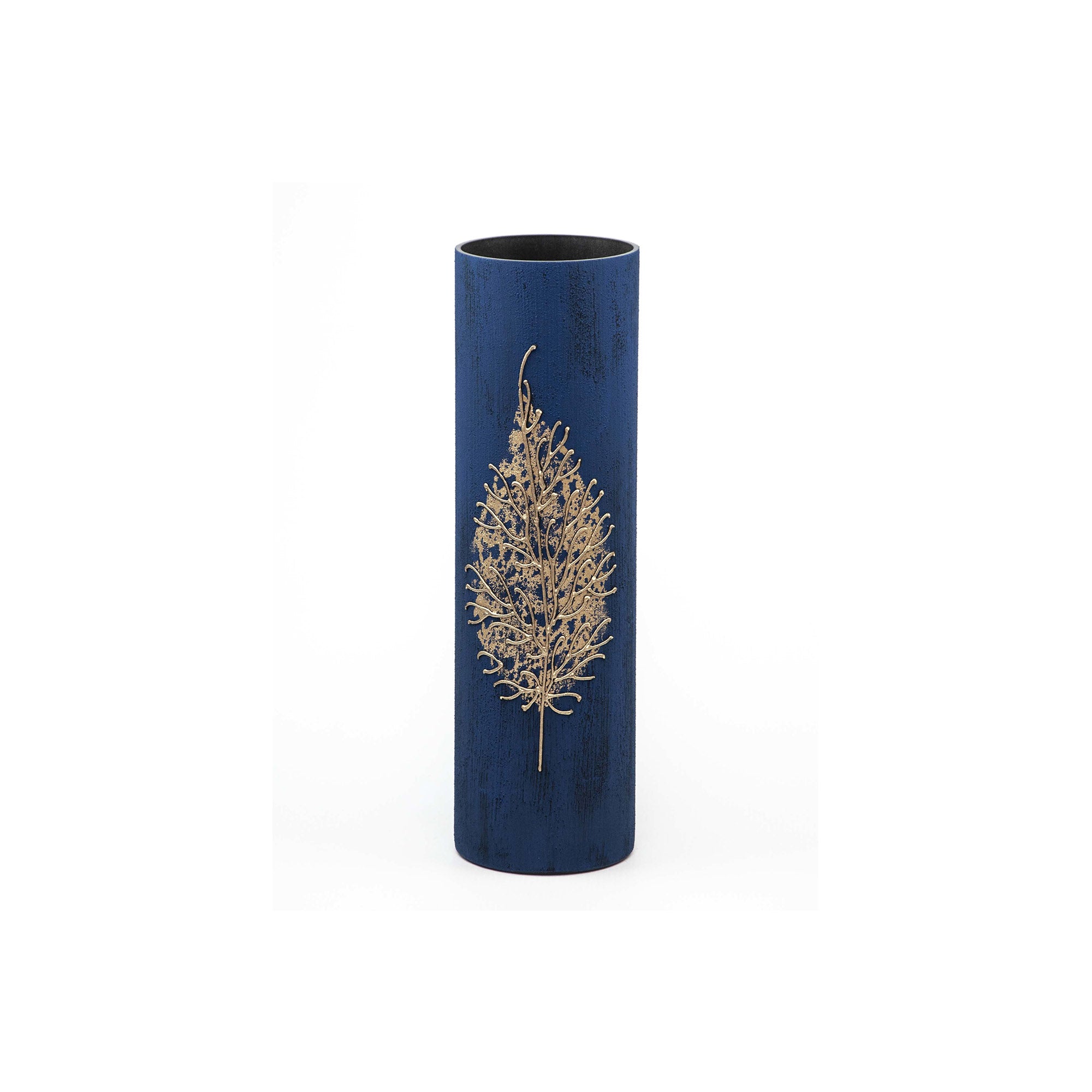Gold leaf decorated glass vase | Glass vase for flowers | Cylinder Vase | Interior Design | Home Decor | Large Floor Vase 16 inch
