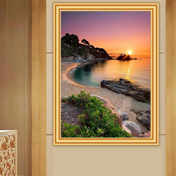 5D DIY Diamond Painting Landscape Sunset Sea Kit Full Drill Embroidery Scenery Mosaic Art Picture of Rhinestones Home Decor Gift|Diamond Painting Cross Stitch|