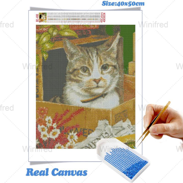 5D Diamond Painting Cat Cute Kitten Diamond Embroidery Cats Animal Pattern Cross Stitch Kit Full Round Drill Mosaic Home Decor|Diamond Painting Cross Stitch|