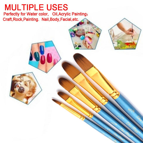 5Pcs/set Nylon Artist Paint Brush Professional Watercolor Acrylic Wooden Handle Painting Brushes Art Supplies Stationery|Paint By Number Pens & Brushes|