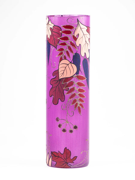 Bright autumn | Art decorated glass vase | Glass vase for flowers | Cylinder Vase | Interior Design | Home Decor | Large Floor Vase 16 inch