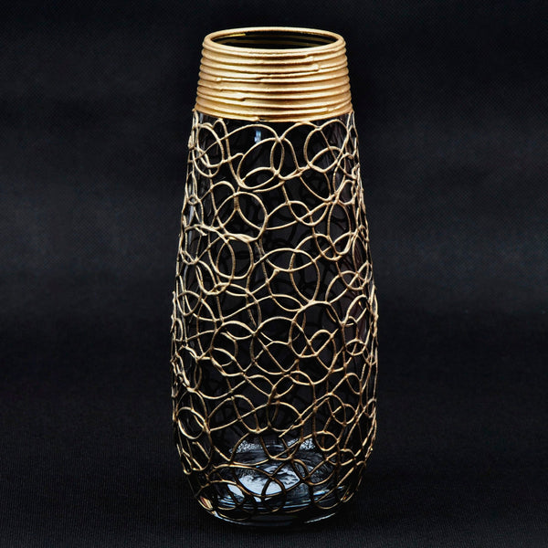 Gold painted curves waves | Hand painted glass vase for flowers | Home decor table vase 10 inch