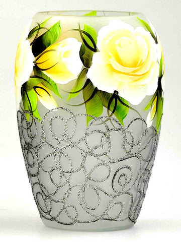 Handpainted Glass Vase for Flowers | Painted Art Glass Oval Vase | Gift for her | Interior Design Home Room Decor | Table vase 8 in