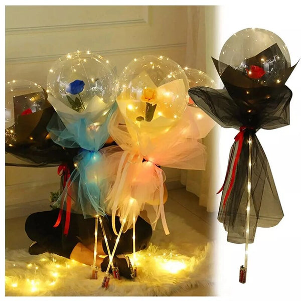 LED DIY Luminous Balloon Rose Bouquet Christmas Decorate Gift Home Wedding Decor Ball Rose Valentines Day Gift Birthday Party