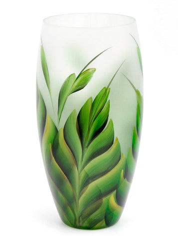 Handpainted Glass Vase for Flowers | Painted Art Glass Tropical Vase | Interior Design Home Room Decor | Oval Table vase 12 inch