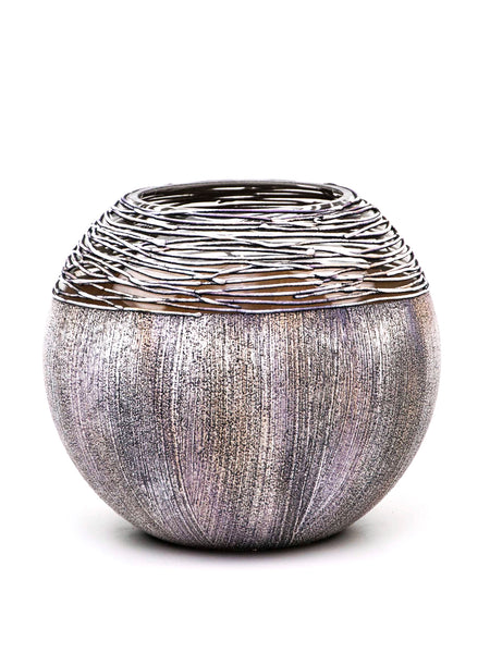 Art Decorated Gray Glass Vase for Flowers | Painted Art Glass Round Vase | Interior Design Home Room Decor | Table vase 6 inch