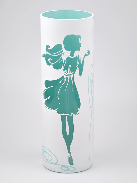 Fashion girl | Art decorated glass vase | Glass vase for flowers | Cylinder Vase | Interior Design | Home Decor | Large Floor Vase 16 inch