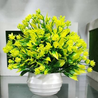 Best For Home/Office Table Decoration or Gift Table Flower Pot Bonsai Wild Artificial Plant with PotÂ Â (20 cm, Yellow, Green)