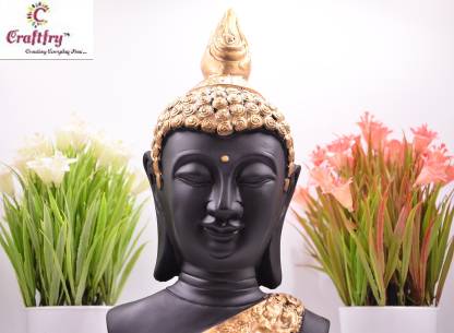 Craftfry Lord Gautam Buddha Face Statue Brings HEALTH, WEALTH, HAPPINESS And PEACE OF MIND Keep in HOME | OFFICE TABLE| SHOP For STRENGTH IN ENVIRONMENT Decorative Showpiece - 26cm ( brass, Black & Go