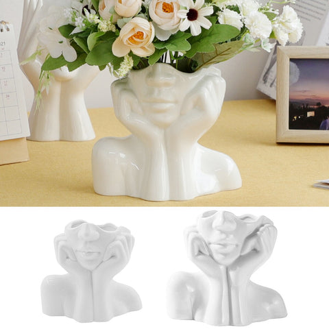 Female Face Sculpture Ceramic Pots