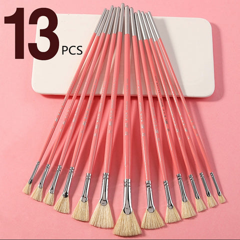 Artist Paint Brush Bristle Hair Fan Shape Wood Handle Watercolor Acrylic Oil Gouache Brush Painting Of Profession Art Supplies|Paint Brushes|