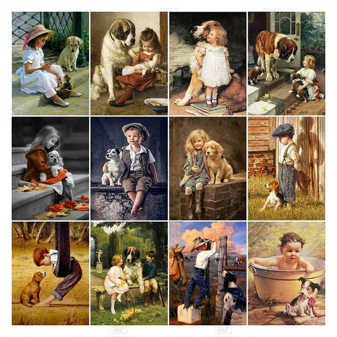 Children and Dog 5D Diamond Painting Kit Diamond Mosaic Sale Kids Portrait Childhood Painting Embroidery Full Drill Home Decor|Diamond Painting Cross Stitch|