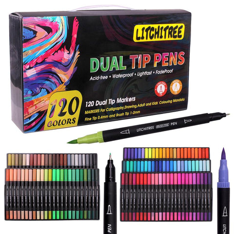Coloring Art Markers Set, 80/120 Colors Dual Tips Fine Point Water Based Marker Fineliner Pens with Canvas Bag, for Kids Adults|Art Markers|