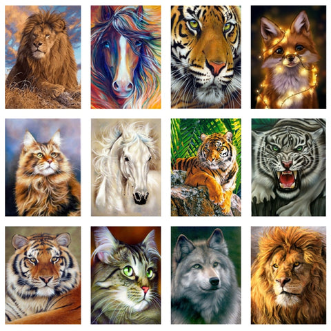 Diamond Painting Animal Tiger Cat Lion 5D DIY Diamond Embroidery Full Round Diamond Cross Stitch Kits Mosaic Picture Home Decor|Diamond Painting Cross Stitch|