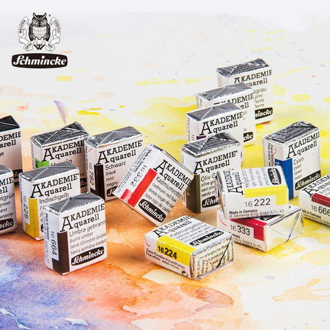 German Schmincke Solid Watercolor Paint Half Pans Academy Single Color Replacement Watercolor Pigments Art Supplies for Artists|Water Color|