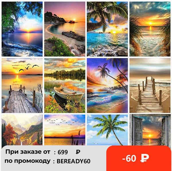 HUACAN Full Square Diamond Painting Sunset Waterfall 5D DIY Diamond Embroidery Mosaic Landscape Art Kits Home Decoration|picture of rhinestones|painting cross stitchdiamond painting cross stitch