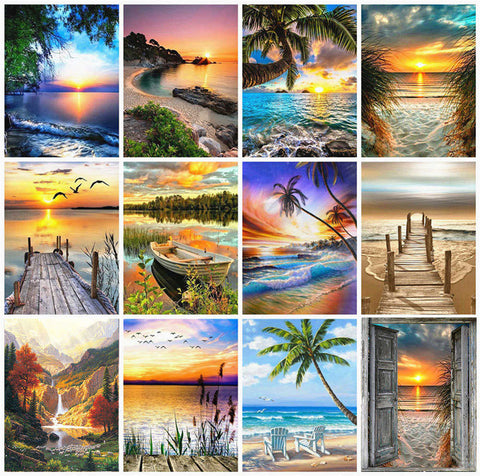 HUACAN Full Square Diamond Painting Sunset Waterfall 5D DIY Diamond Embroidery Mosaic Landscape Art Kits Home Decoration|picture of rhinestones|painting cross stitchdiamond painting cross stitch
