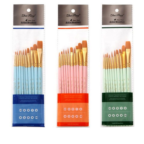 Hot 10 pcs Artist Nylon Paint Brush Professional Watercolor Acrylic Wooden Handle Painting Brushes Art Supplies Stationery|Paint Brushes|
