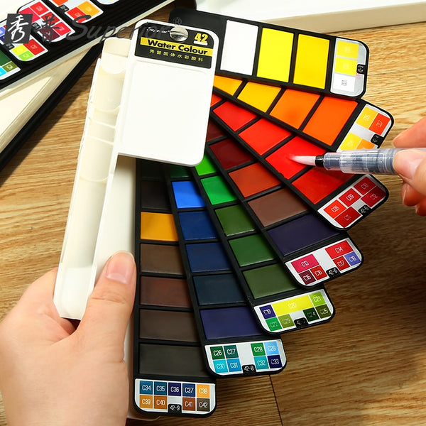 Superior 18/25/33/42 Color Solid Watercolor Set Collapsible Water Color Paint With Water Brush Pen art supplies for artist|Water Color|