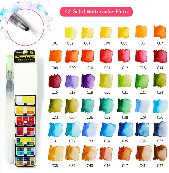 Watercolor Paint Set Foldable 42 Colors with 1 Brush Pen and Palette, Gift for Adults Kids Drawing, Artists Painting Supplies|Water Color|