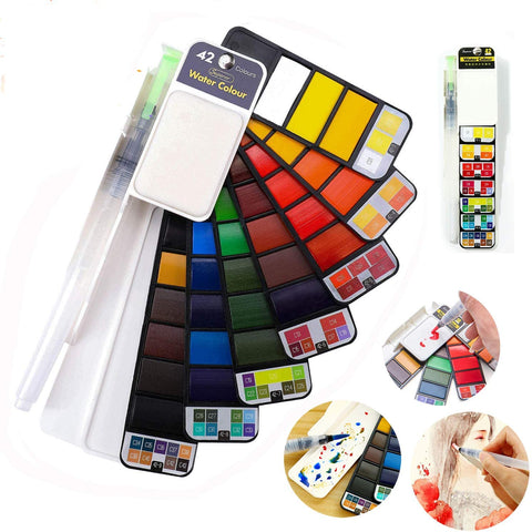Watercolor Paint Set Foldable 42 Colors with 1 Brush Pen and Palette, Gift for Adults Kids Drawing, Artists Painting Supplies|Water Color|