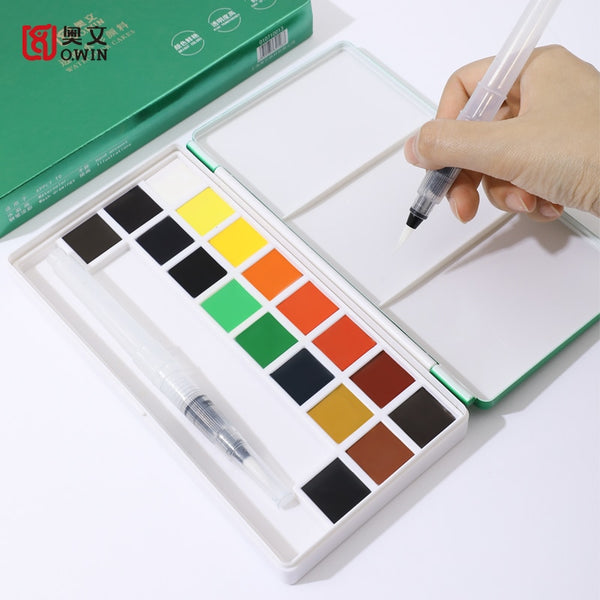 Watercolor Solid Paints Set Pigment 18/24 Colors Portable Travel with Water Color Brush Pen Painting Art Supplies for Artist|Water Color|