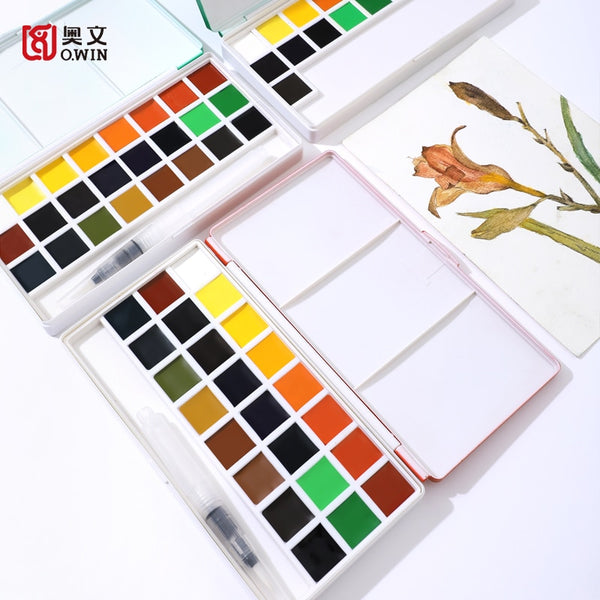 Watercolor Solid Paints Set Pigment 18/24 Colors Portable Travel with Water Color Brush Pen Painting Art Supplies for Artist|Water Color|
