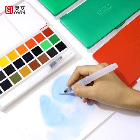 Watercolor Solid Paints Set Pigment 18/24 Colors Portable Travel with Water Color Brush Pen Painting Art Supplies for Artist|Water Color|