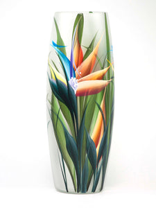 Ikebana Floor Vase | Tropical flower | Strelitzia | Large Handpainted Glass Vase for Flowers | Room Decor | Floor Vase 16 inch