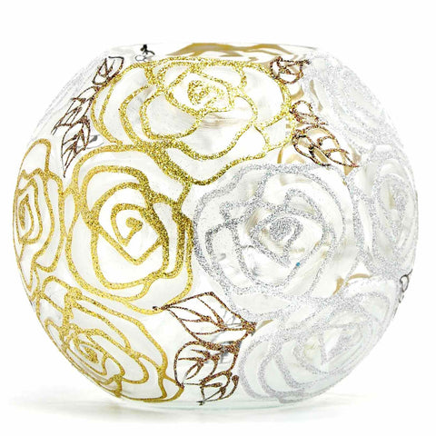 Gold roses glass vase for flowers | Art Glass Round Bubble Vase | Interior Design Home Room Decor | Table vase 6 inch