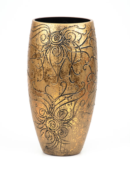 Gold Handpainted Glass Vase for Flowers | Painted Art Glass Oval Vase | Interior Design Home Decor | Vintage Table vase 12 inch.