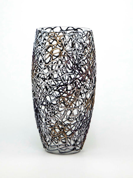 Art Decorated Glass Oval Vase | Interior Design Home Room Decor | Table vase 12 inch