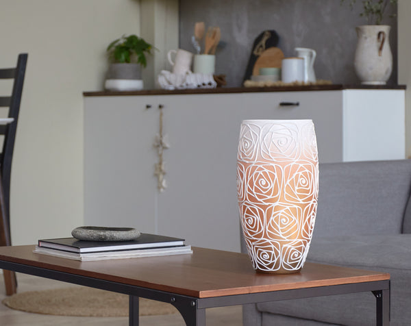Handpainted Glass Vase for Flowers | Painted Art Glass Orange Oval Vase | Interior Design Home Room Decor | Table vase 12 in