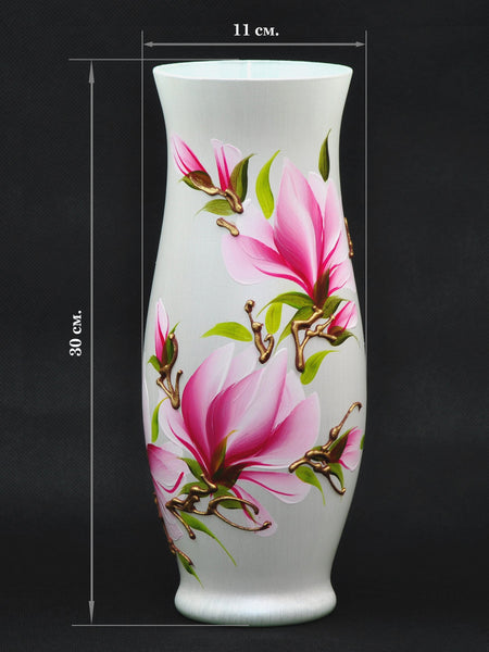 Handpainted Glass Vase for Flowers | Painted Art Glass Classic Vase | Interior Design Home Room Decor | Table vase 12 inch
