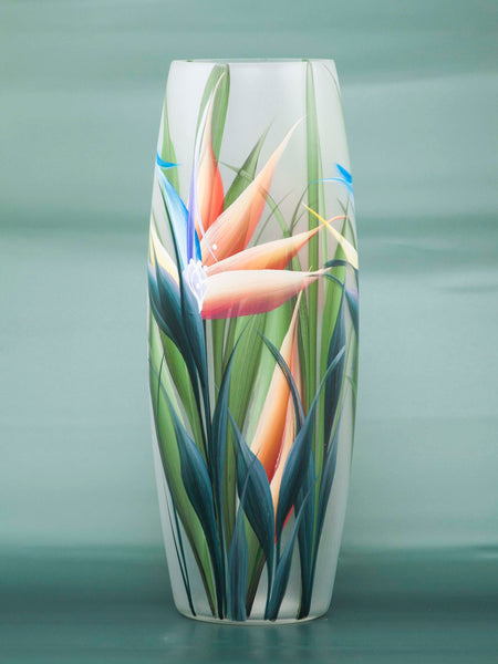 Ikebana Floor Vase | Tropical flower | Strelitzia | Large Handpainted Glass Vase for Flowers | Room Decor | Floor Vase 16 inch